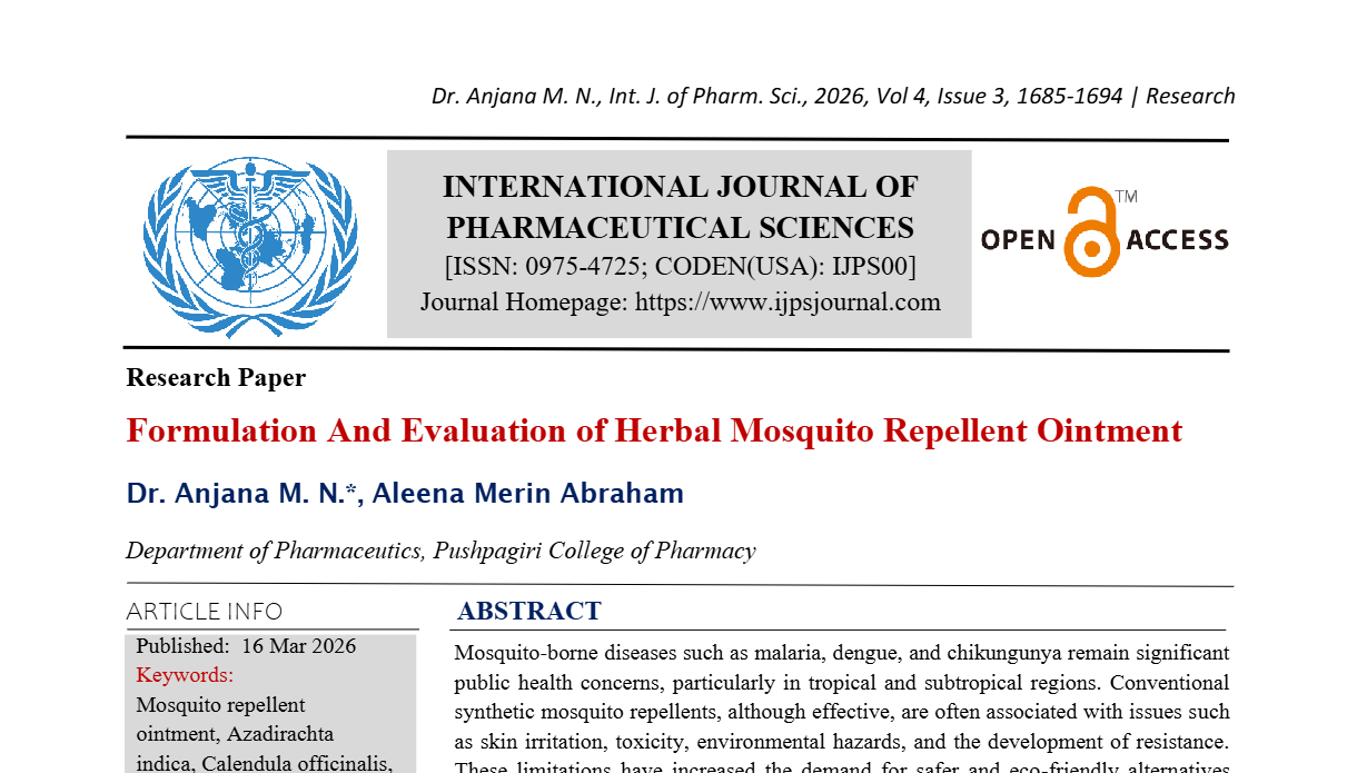 Formulation And Evaluation of Herbal Mosquito Repellent Ointment