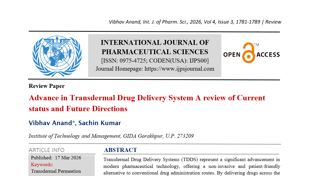 Advance in Transdermal Drug Delivery System A review of Current status  and Future Directions