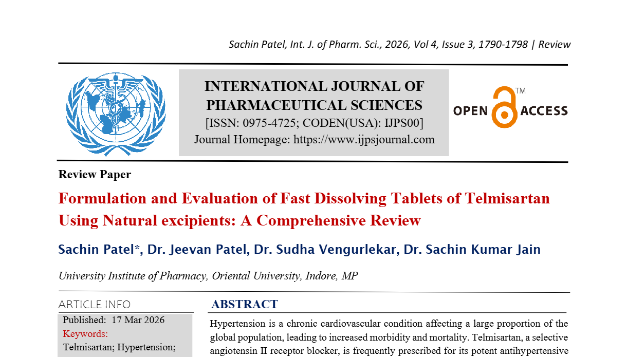 Formulation and Evaluation of Fast Dissolving Tablets of Telmisartan Using Natural excipients: A Comprehensive Review