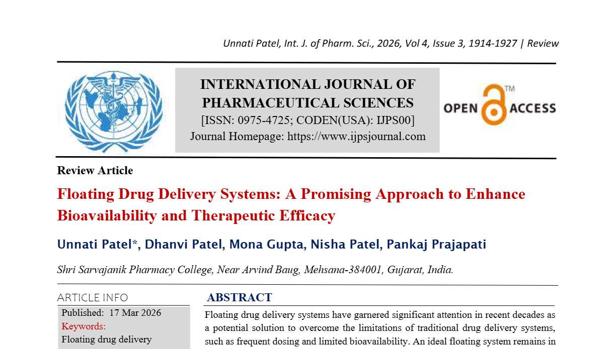 Floating Drug Delivery Systems: A Promising Approach to Enhance Bioavailability and Therapeutic Efficacy