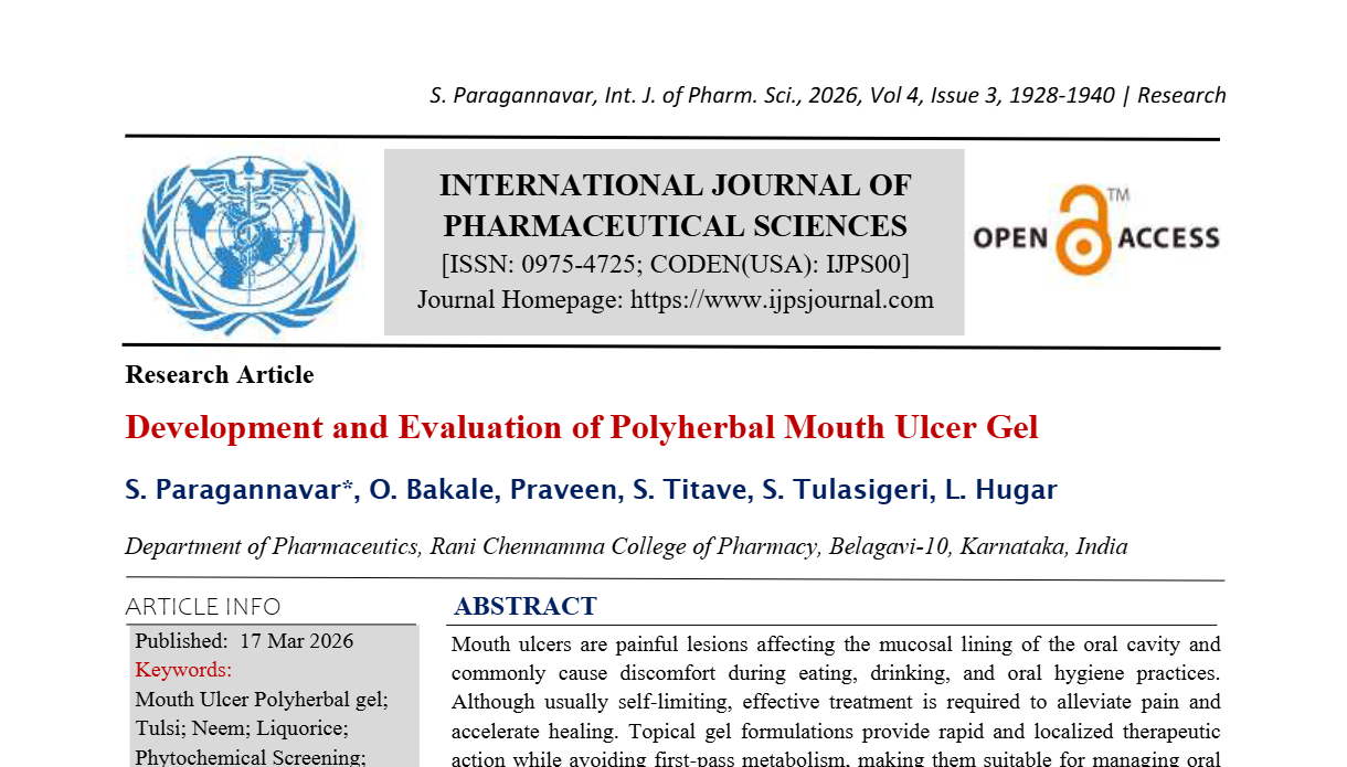 Development and Evaluation of Polyherbal Mouth Ulcer Gel