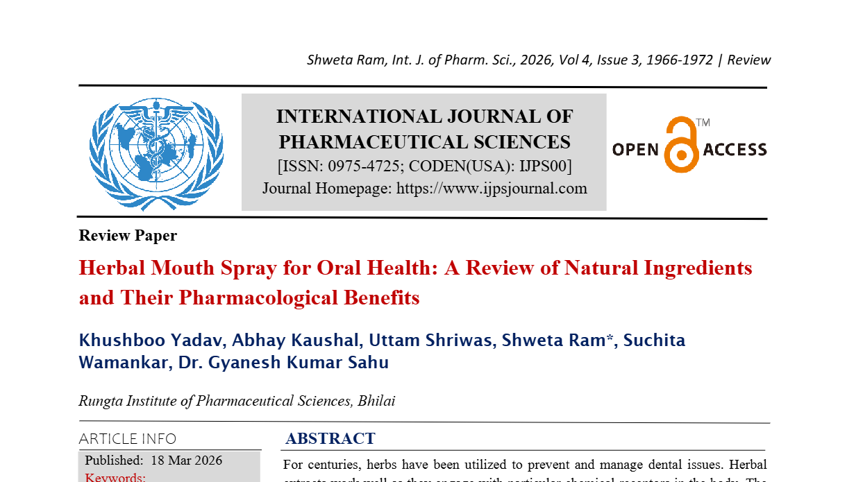 Herbal Mouth Spray for Oral Health A Review of Natural Ingredients and Their Pharmacological Benefits