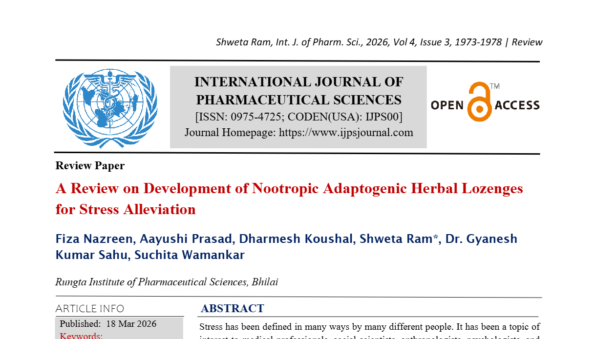A Review on  Development of Nootropic Adaptogenic Herbal Lozenges for Stress Alleviation