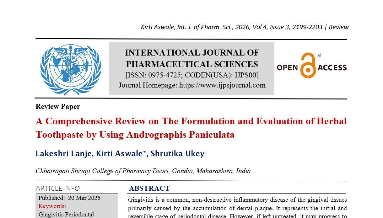 A Comprehensive Review on The Formulation and Evaluation of Herbal Toothpaste by Using Andrographis Paniculata