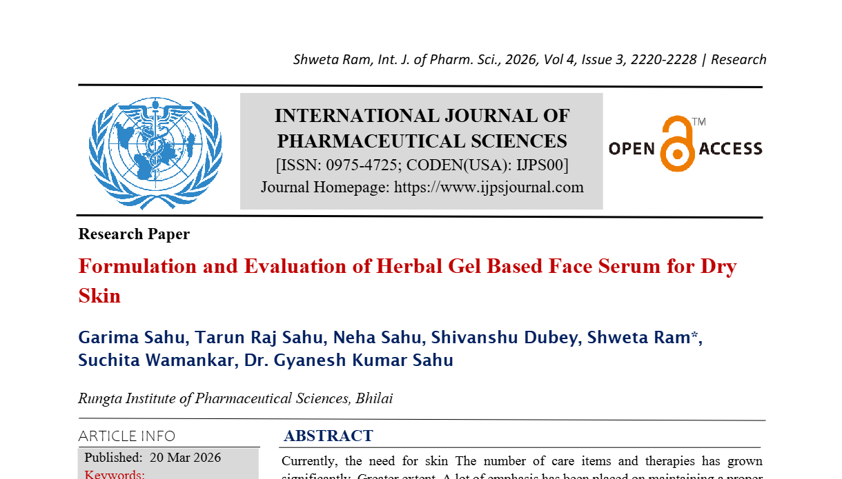 Formulation and Evaluation of Herbal Gel Based Face Serum for Dry Skin 