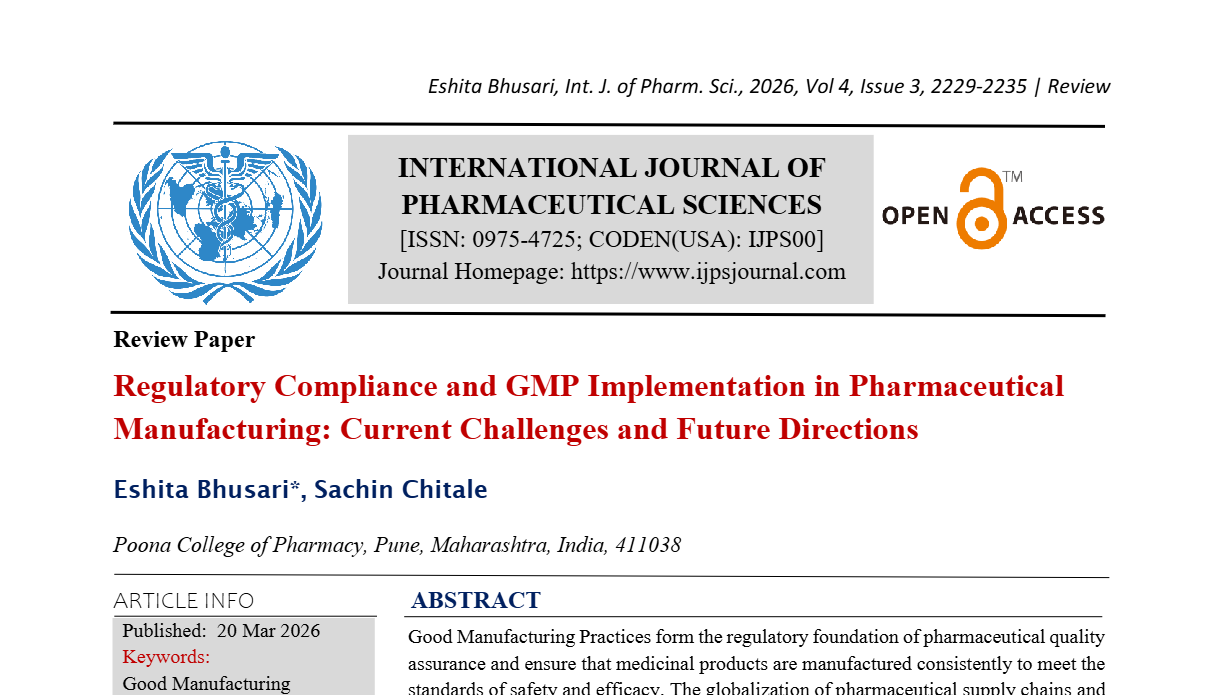 Regulatory Compliance and GMP Implementation in Pharmaceutical Manufacturing: Current Challenges and Future Directions