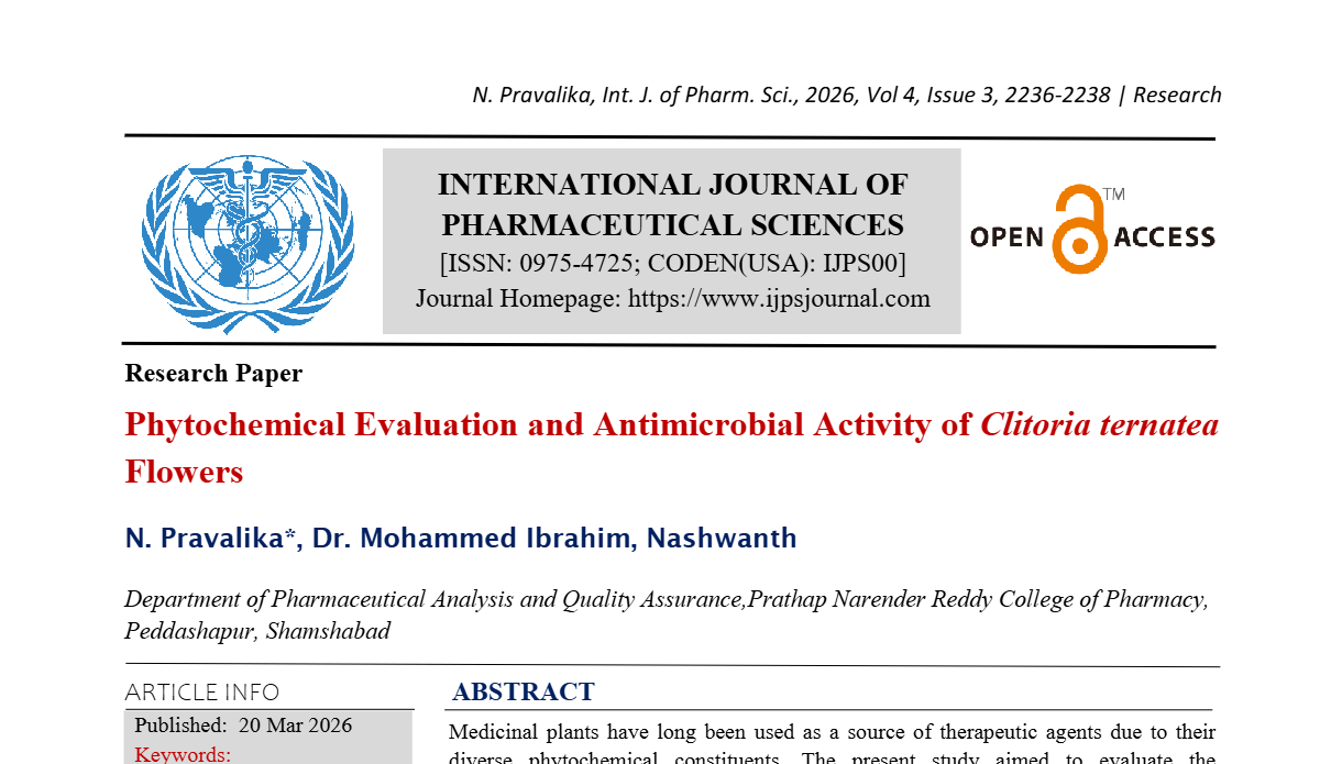 Phytochemical Evaluation and antimicrobial activity of clitoria ternatea flowers.