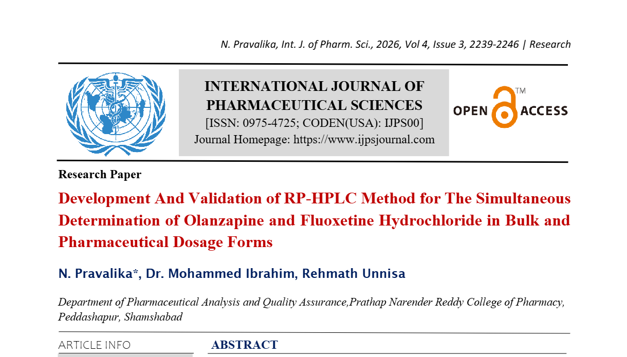 Development And Validation of RP-HPLC Method for The Simultaneous Determination of Olanzapine and Fluoxetine Hydrochloride in Bulk and Pharmaceutical Dosage Forms