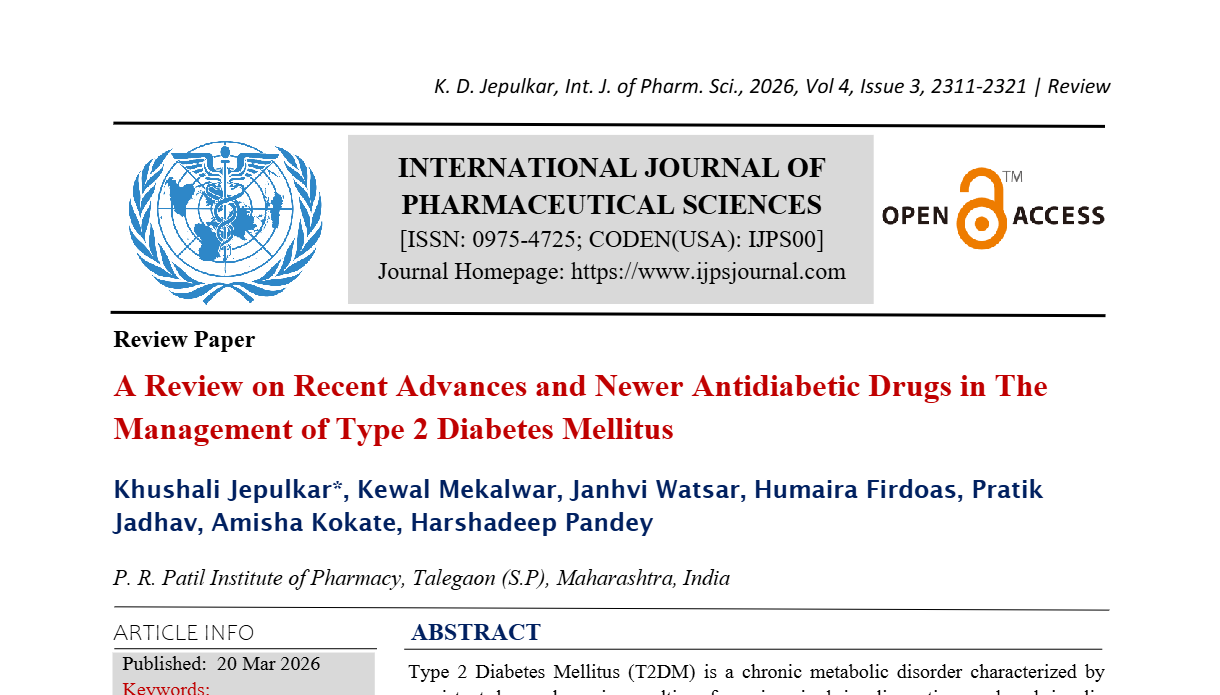 A Review on Recent Advances and Newer Antidiabetic Drugs in The Management of Type 2 Diabetes Mellitus