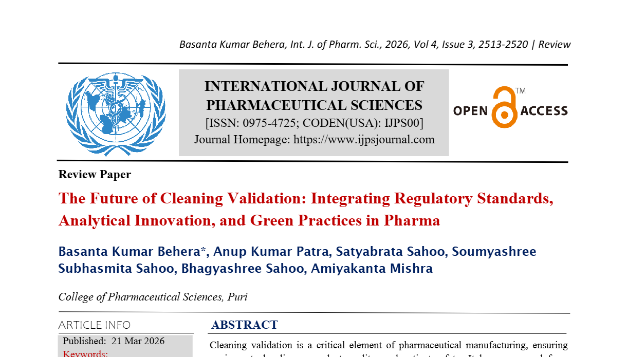 The Future of Cleaning Validation: Integrating Regulatory Standards, Analytical Innovation, and Green Practices in Pharma