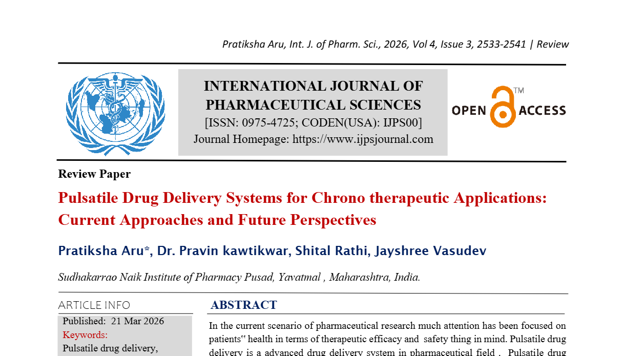 Pulsatile Drug Delivery Systems for Chrono therapeutic Applications: Current Approaches and Future Perspectives 