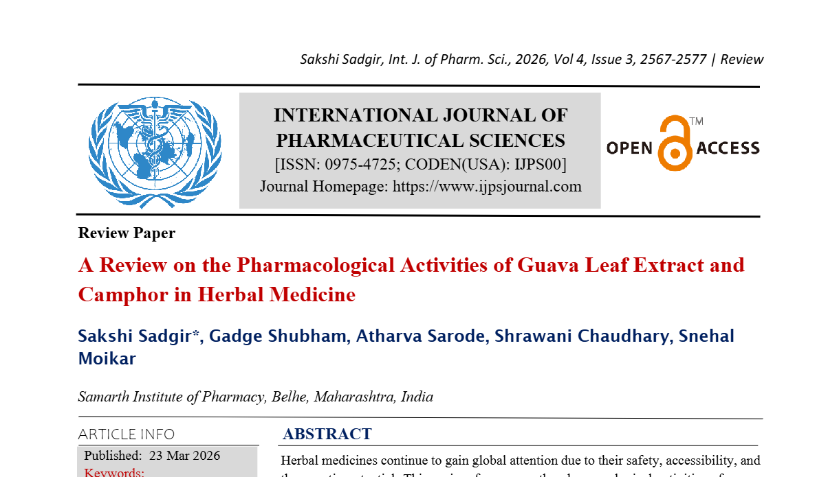 A Review on the Pharmacological Activities of Guava Leaf Extract and Camphor in Herbal Medicine