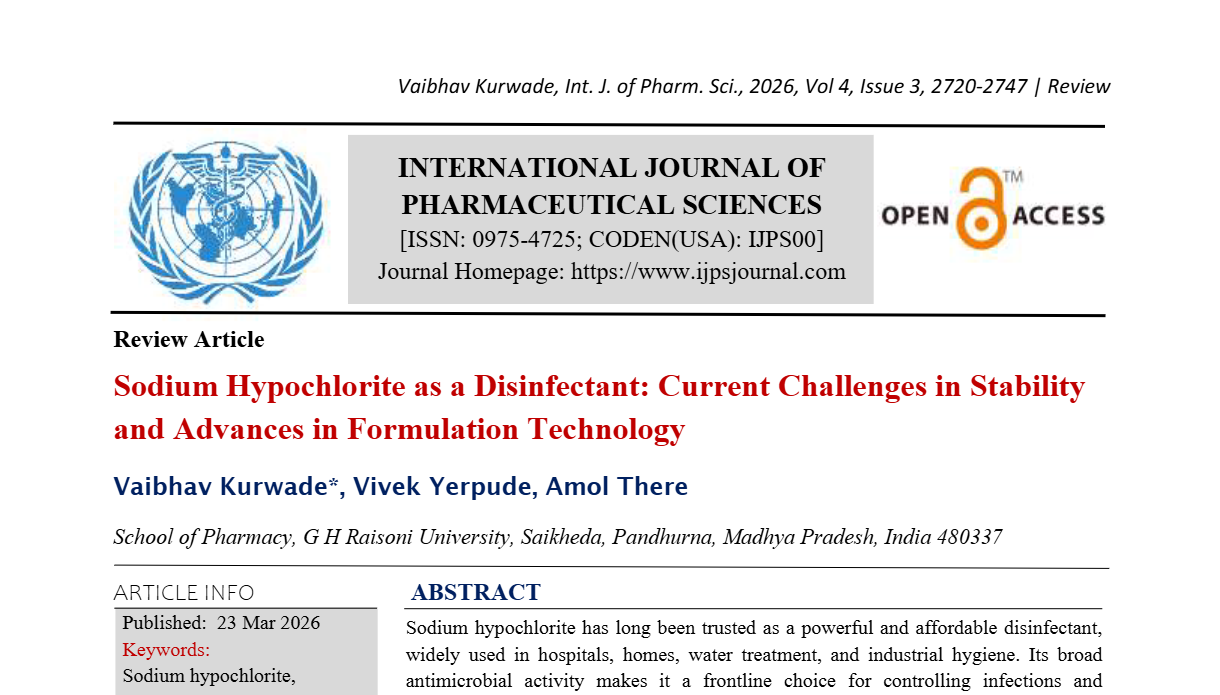 Sodium Hypochlorite as a Disinfectant: Current Challenges in Stability and Advances in Formulation Technology