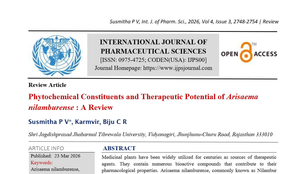 Phytochemical Constituents and Therapeutic Potential of Arisaema nilamburense : A Review