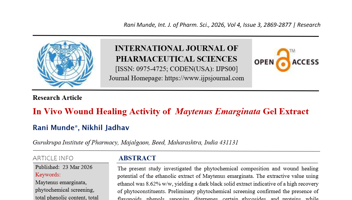 In Vivo Wound Healing Activity of  Maytenus Emarginata Gel Extract