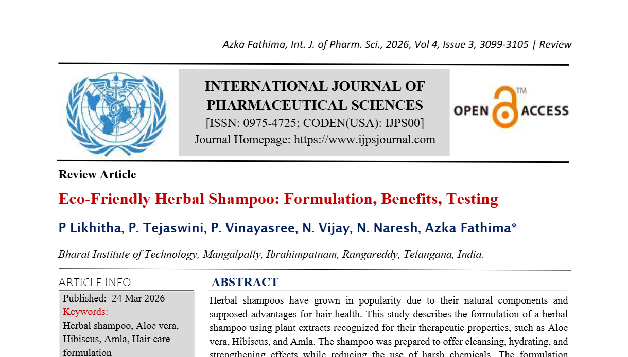 Eco-Friendly Herbal Shampoo: Formulation, Benefits, Testing