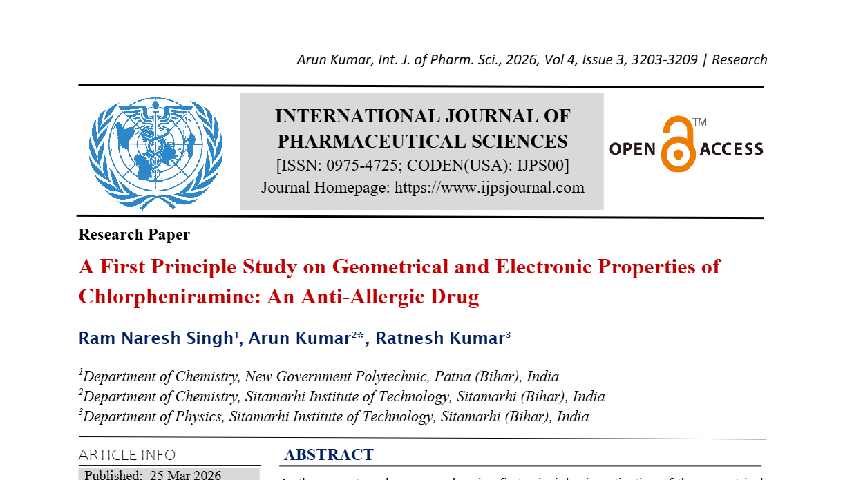 A First Principle Study on Geometrical and Electronic Properties of Chlorpheniramine: An Anti-Allergic Drug