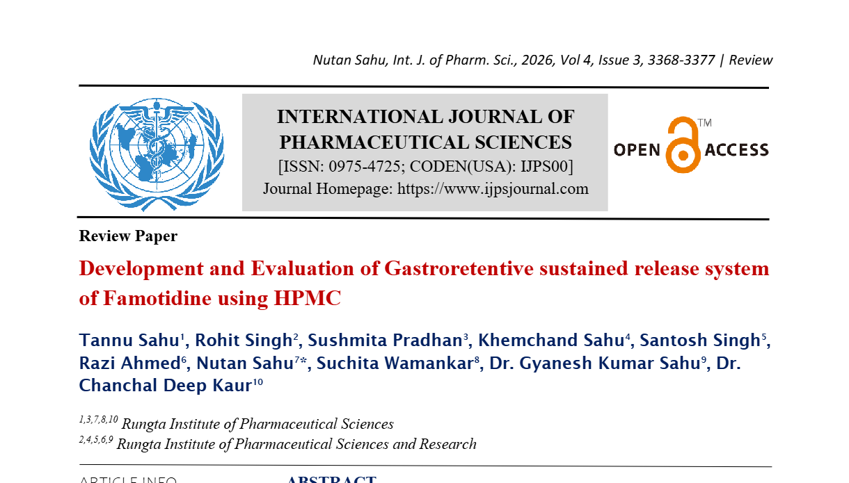 Development And Evaluation of Gastroretentive Sustained Release System of Famotidine Using HPMC