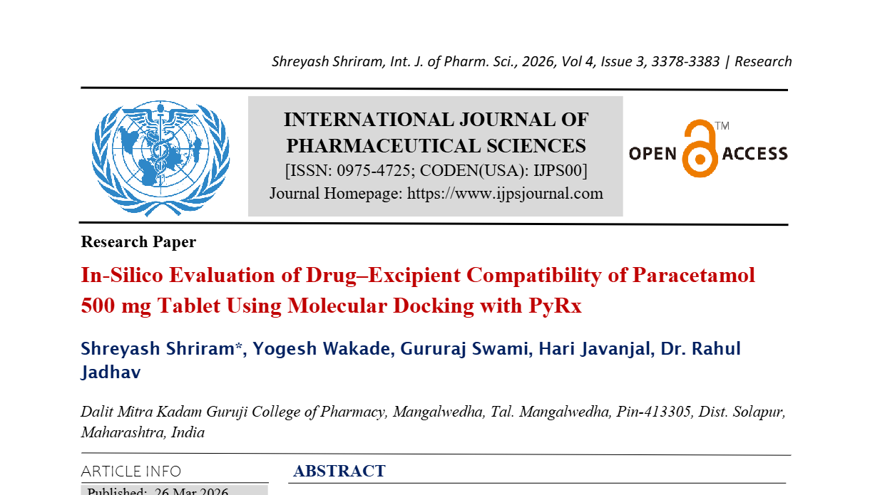 In-Silico Evaluation of Drug–Excipient Compatibility of Paracetamol 500  mg Tablet Using Molecular Docking with PyRx.