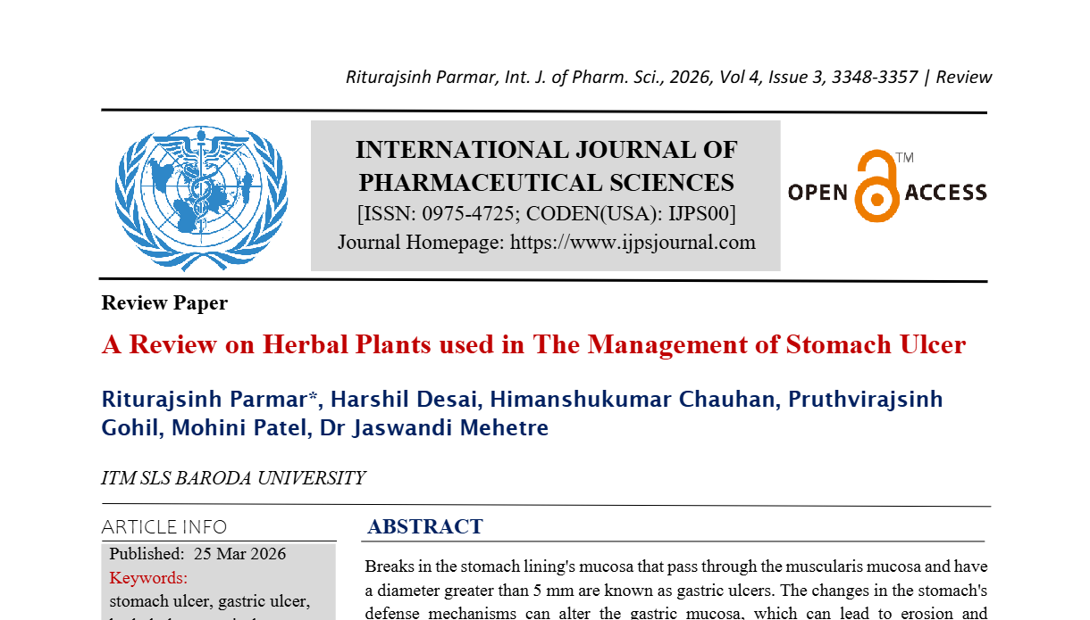 A Review on Herbal Plants used in The Management of Stomach Ulcer