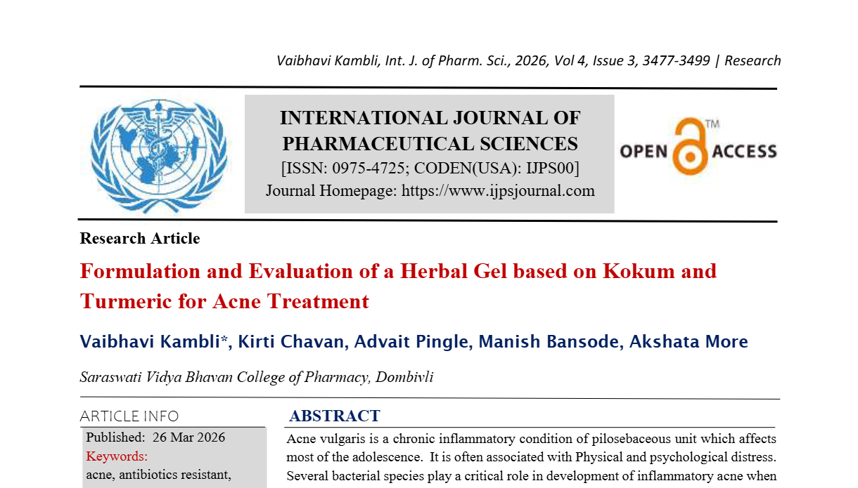 Formulation and Evaluation of a Herbal Gel based on Kokum and Turmeric for Acne Treatment