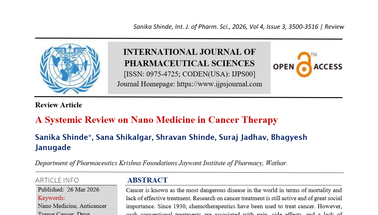A Systemic Review on Nano Medicine in Cancer Therapy