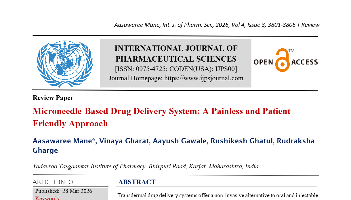 Microneedle-Based Drug Delivery system: A painless and Patient Friendly Approach