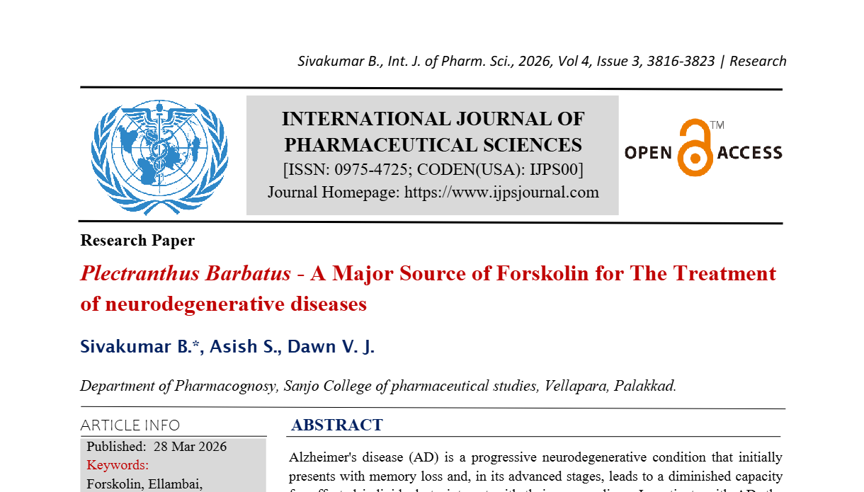 Plectranthus Barbatus - A Major Source of Forskolin for The Treatment of Neurodegenerative Diseases