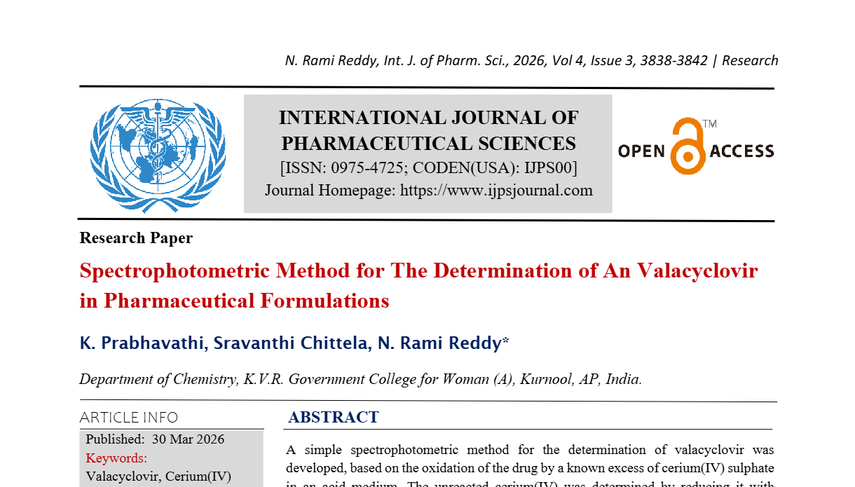 Spectrophotometric method for the determination of Valacyclovir in Pharmaceutical formulations
