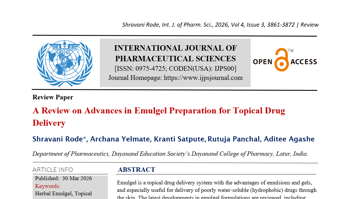 A Review On Advances In Emulgel Preparation For Topical Drug Delivery 