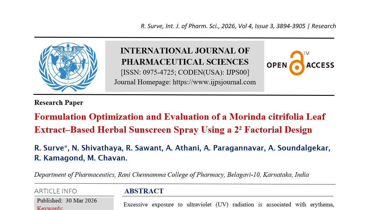 Formulation Optimization and Evaluation of a Morinda citrifolia Leaf Extract–Based Herbal Sunscreen Spray Using a 2² Factorial Design