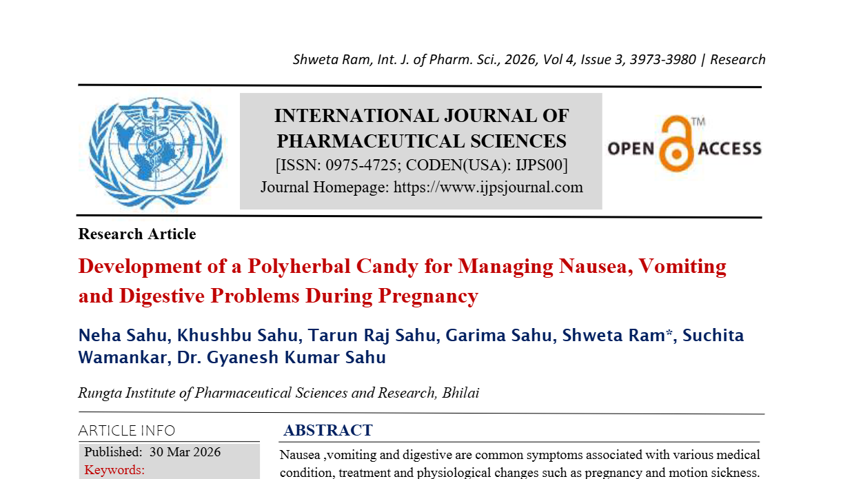 Development of a Polyherbal Candy for Managing Nausea, Vomiting and Digestive Problems During Pregnancy