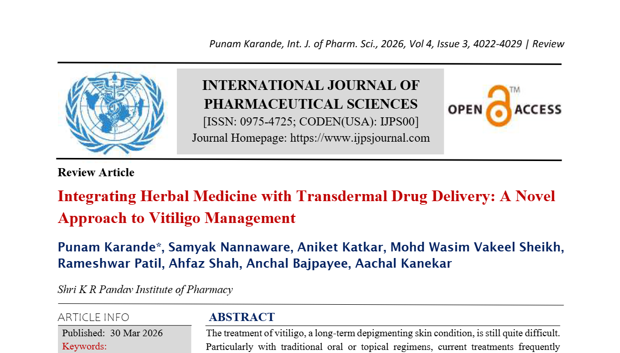 Integrating Herbal Medicine with Transdermal Drug Delivery: A Novel Approach to Vitiligo Management