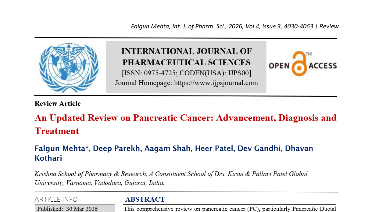 An Updated Review on Pancreatic Cancer: Advancement, Diagnosis and Treatment