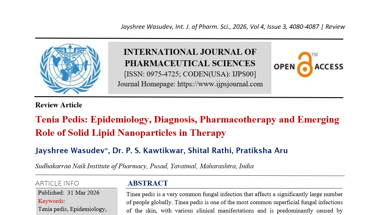 Tenia Pedis: Epidemiology, Diagnosis, Pharmacotherapy and Emerging Role of Solid Lipid Nanoparticles in Therapy