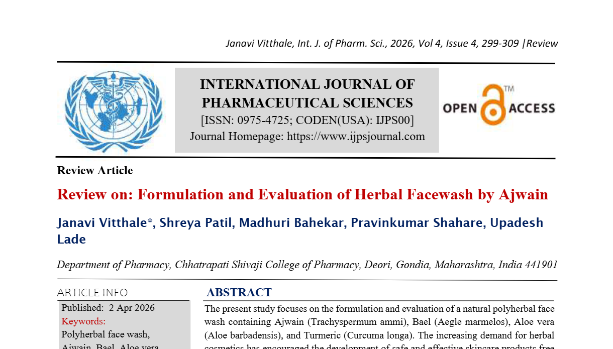 Review on: Formulation and Evaluation of Herbal Facewash by Ajwain