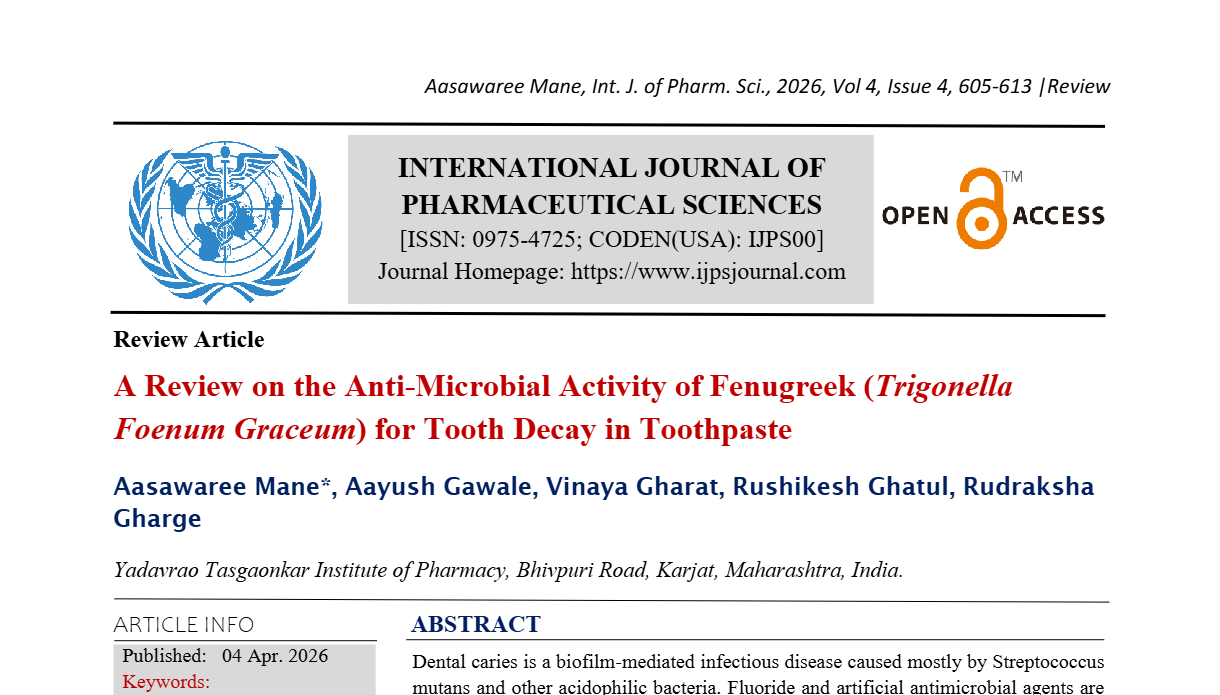 A Review on the Anti-Microbial Activity of Fenugreek (Trigonella Foenum Graceum) for Tooth Decay in Toothpaste