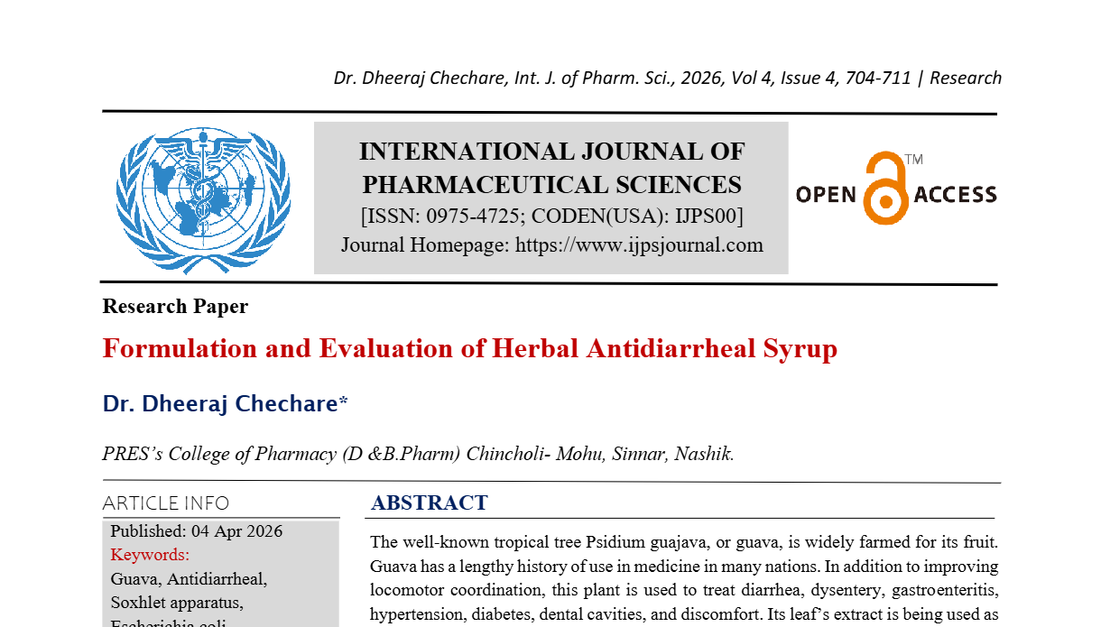 Formulation and Evaluation of Herbal Antidiarrheal Syrup