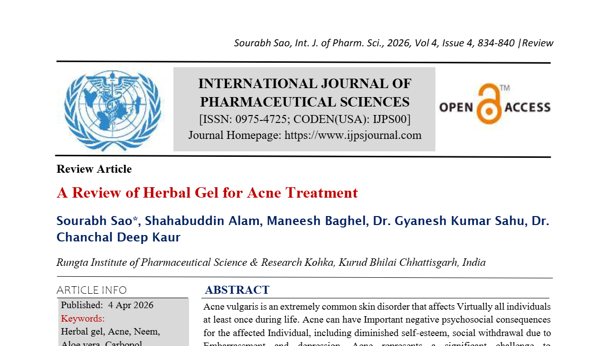 A Review of Herbal Gel for Acne Treatment  