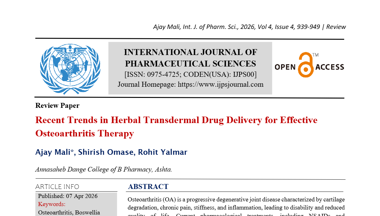  Recent Trends in Herbal Transdermal Drug Delivery for Effective Osteoarthritis Therapy