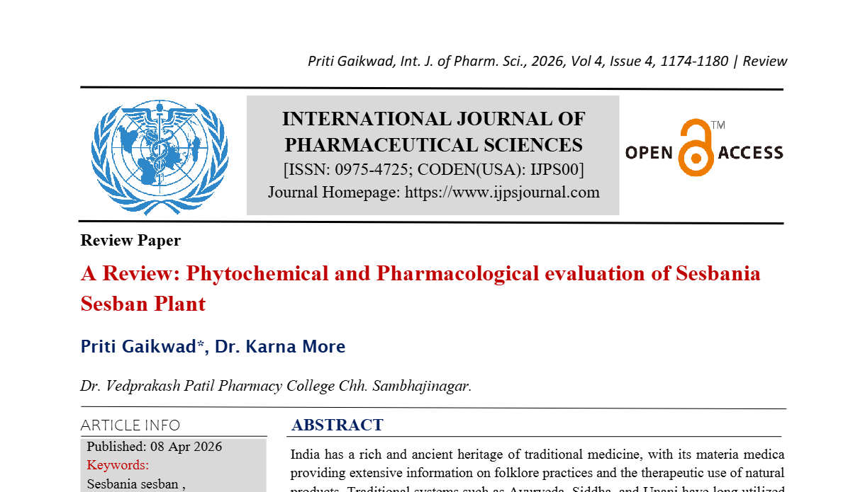 A Review: Phytochemical and Pharmacological evaluation of Sesbania Sesban Plant.