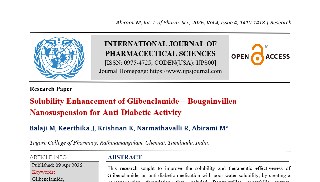 Solubility enhancement of Glibenclmide - Bougainvillea nanosuspension for Anti-Diabetic Activity