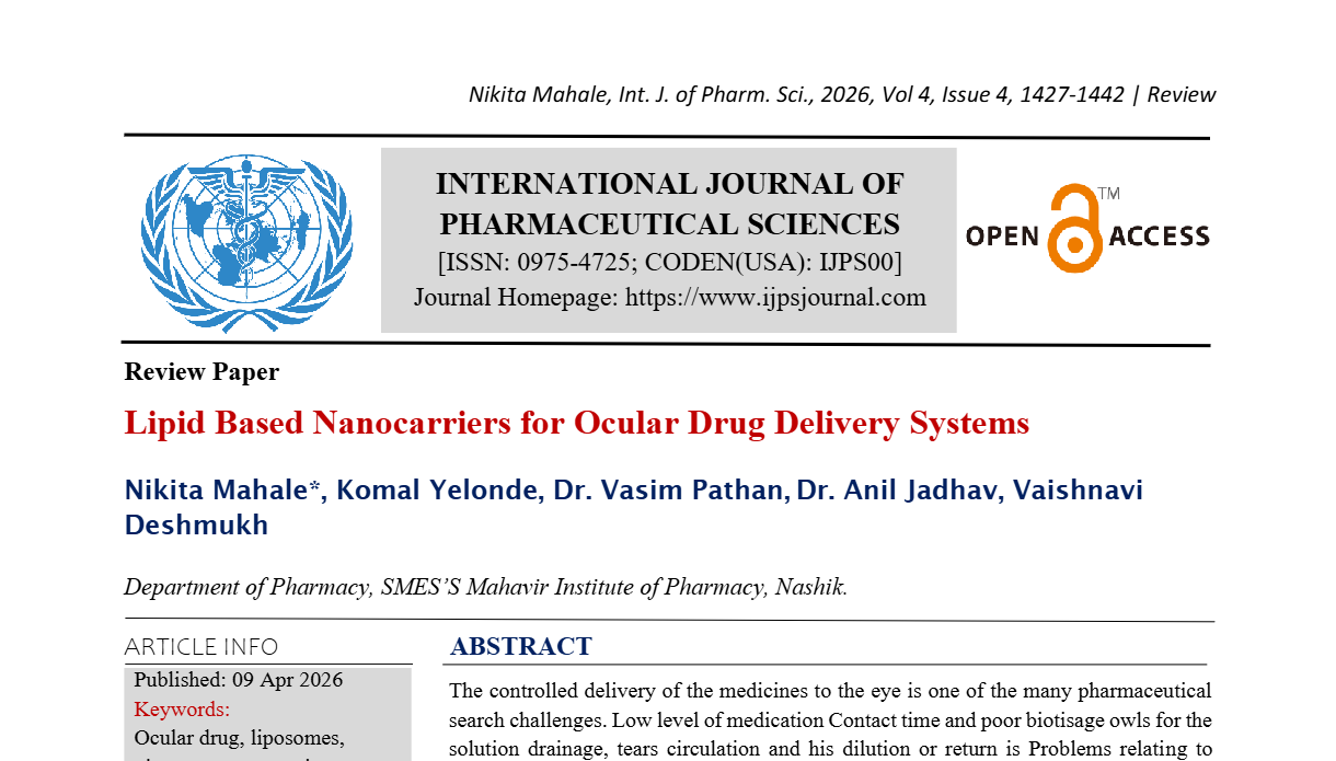 Lipid based nanocarriers occular drug delivery