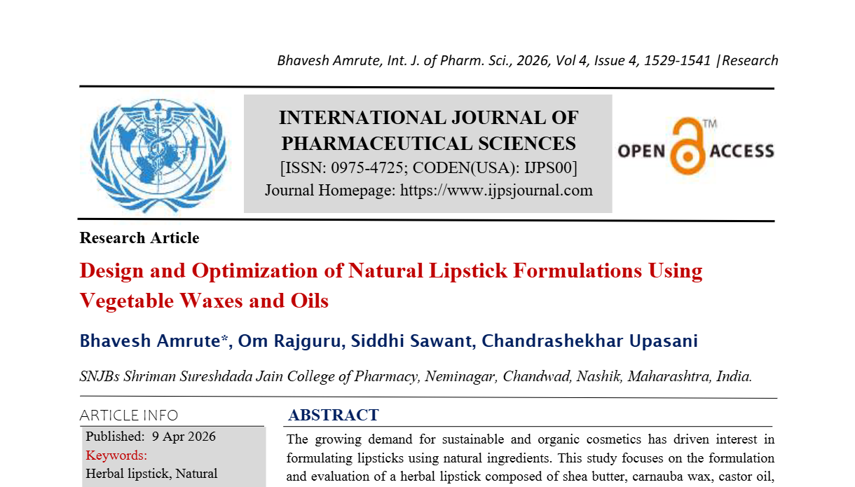 Design and Optimization of Natural Lipstick Formulations Using Vegetable Waxes and Oils  