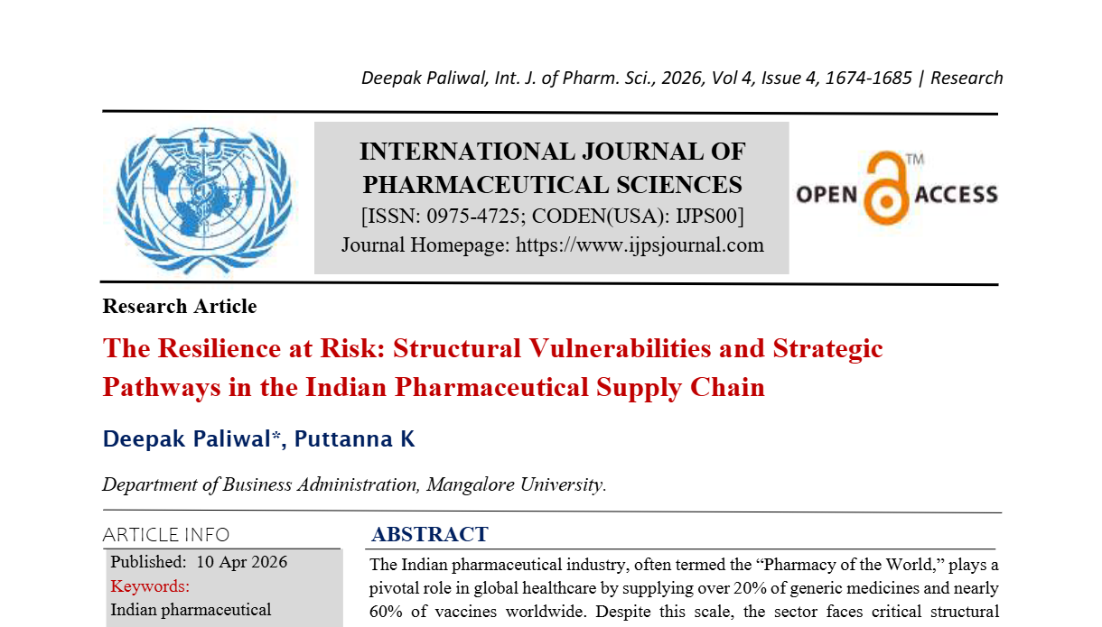 The Resilience at Risk: Structural Vulnerabilities and Strategic Pathways in the Indian Pharmaceutical Supply Chain  