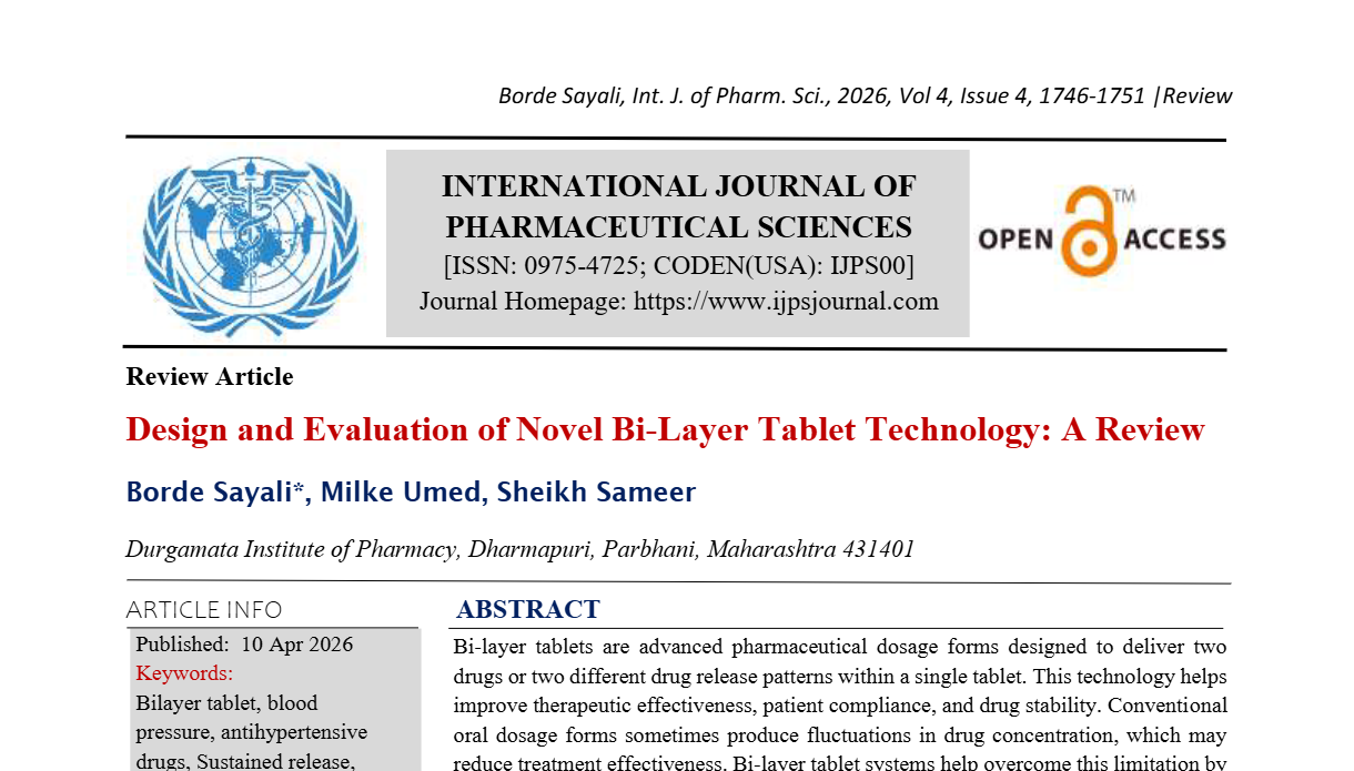 Design and Evaluation of Novel Bi-Layer Tablet Technology: A Review  