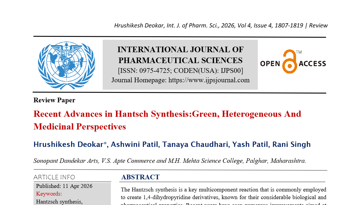 Recent Advances in Hantsch Synthesis: Green, Heterogeneous and Medicinal perspectives