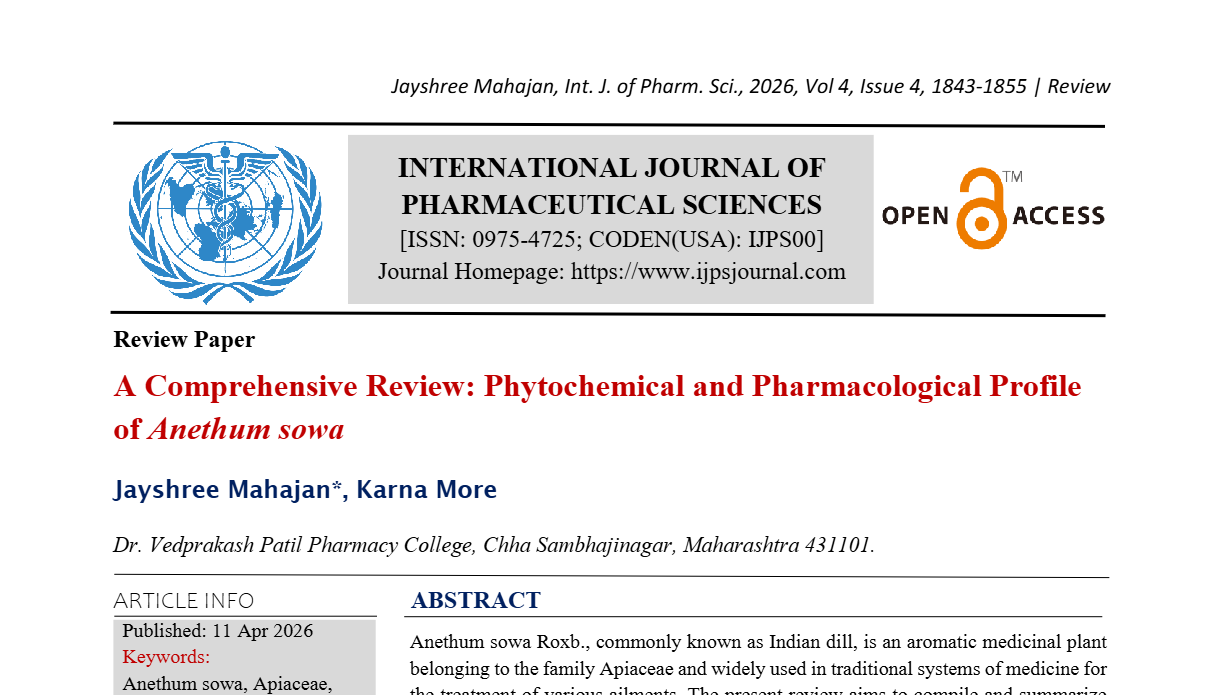 A Comprehensive Review: Phytochemical and Pharmacological Profile of Anethum sowa.