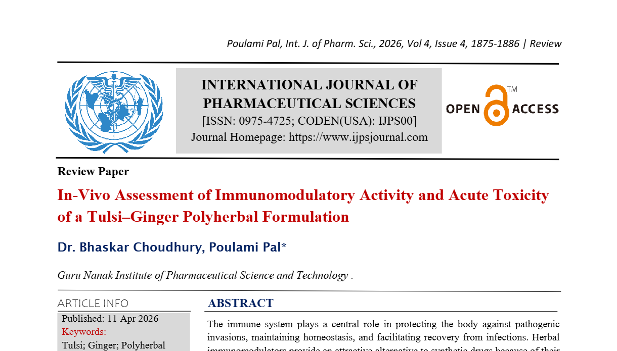 In-Vivo Assessment of Immunomodulatory Activity and Acute Toxicity of a Tulsi–Ginger Polyherbal Formulation
