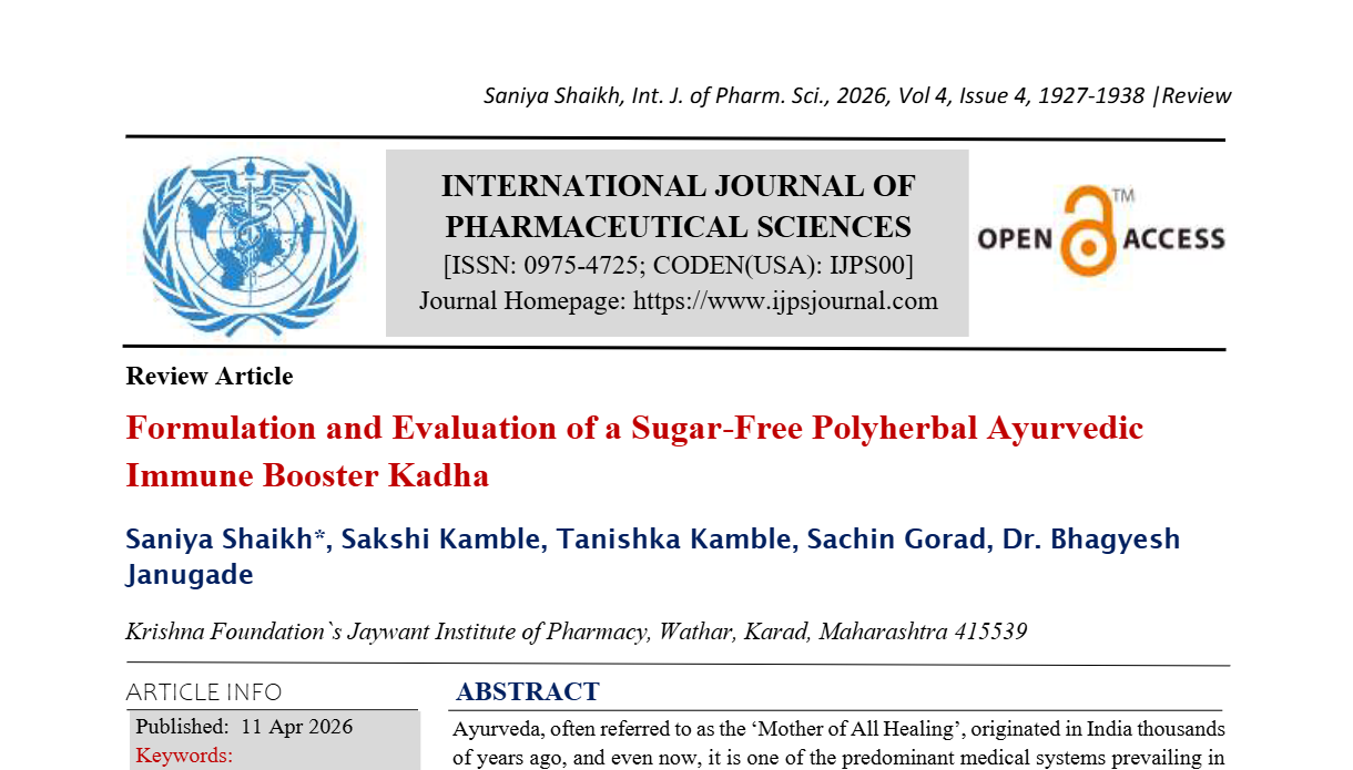 Formulation and Evaluation of a Sugar-Free Polyherbal Ayurvedic Immune Booster Kadha  